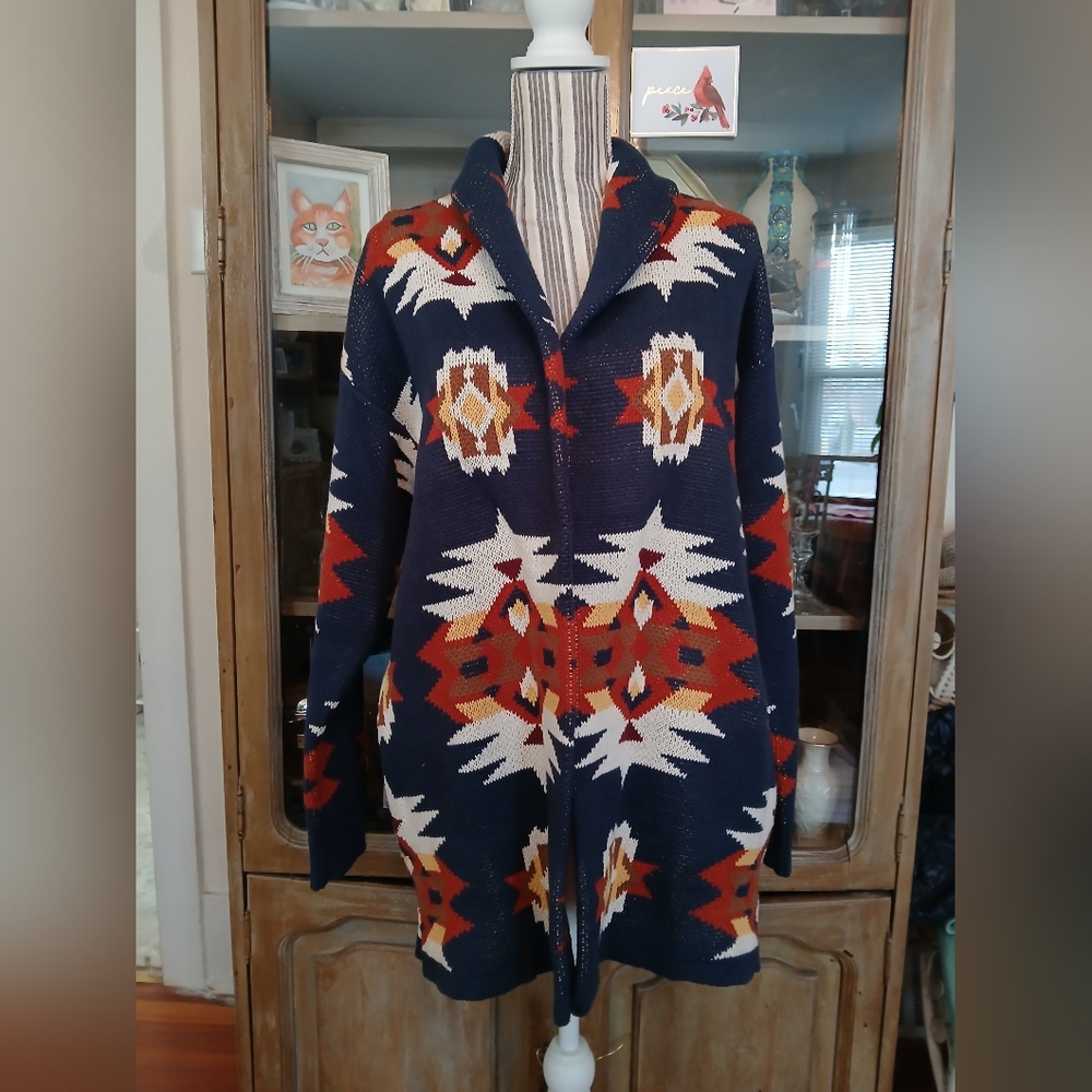 Lucky Brand Aztec Native American Print Open Chunky cardigan - xl